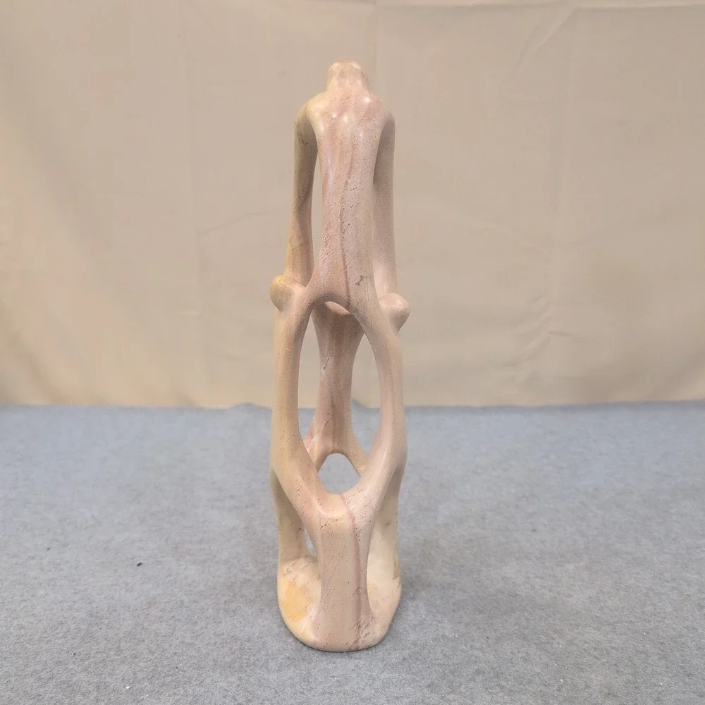 Hand Carved Kenyan Soapstone Abstract Family Sculpture Pink Tan - Picture 3 of 9